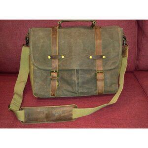 Men 15.6 Inch Waterproof Waxed Canvas Vintage Genuine Leather Briefcase